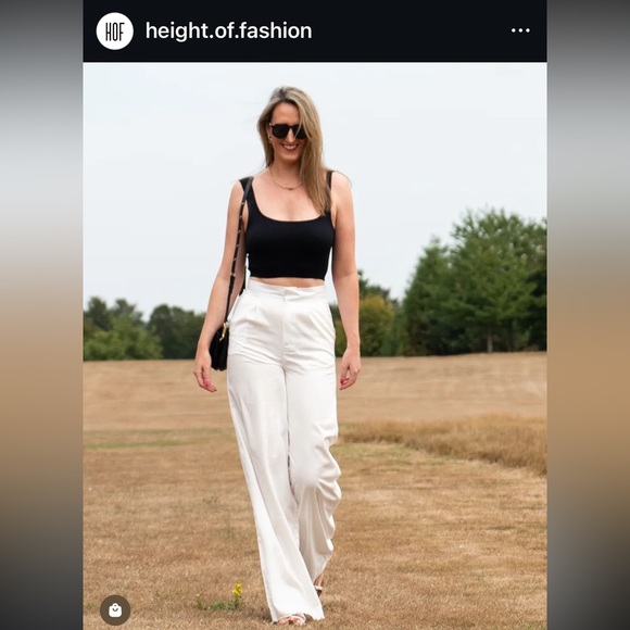French Linen Wide Leg Palazzo Pants Lined Women White Pants Classic Straight Leg - Picture 2 of 5